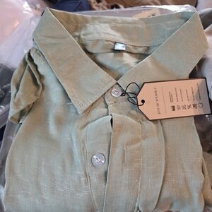 Men's Green Linen Shirt L Long Sleeve